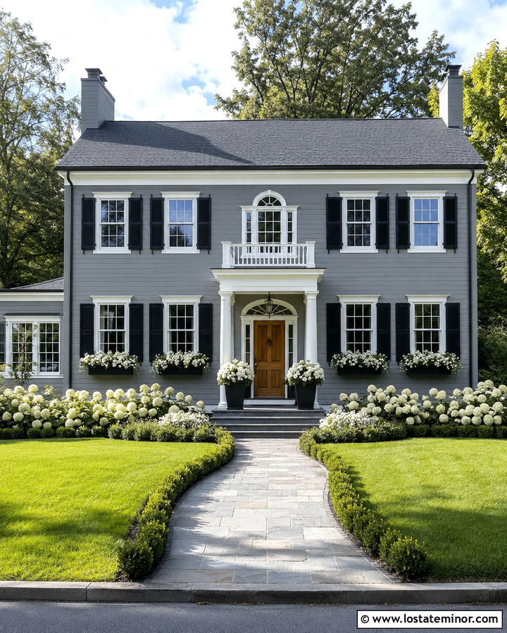 Slate Gray House With White Hydrangeas - 30 Slate Grey House Design With Front Yard Ideas