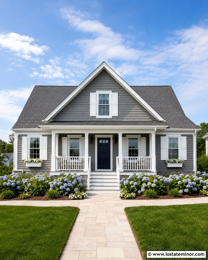 Slate Gray House With White Shutters - 30 Slate Grey House Design With Shingles Ideas