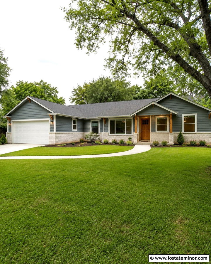 Slate Gray Ranch With Cedar Door And Limestone - 30 Slate Grey House Design With Stone Accents Ideas
