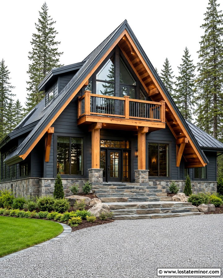Slate Grey A Frame House With Bronze Front Door - 30 Slate Grey House Design With Front Door Ideas