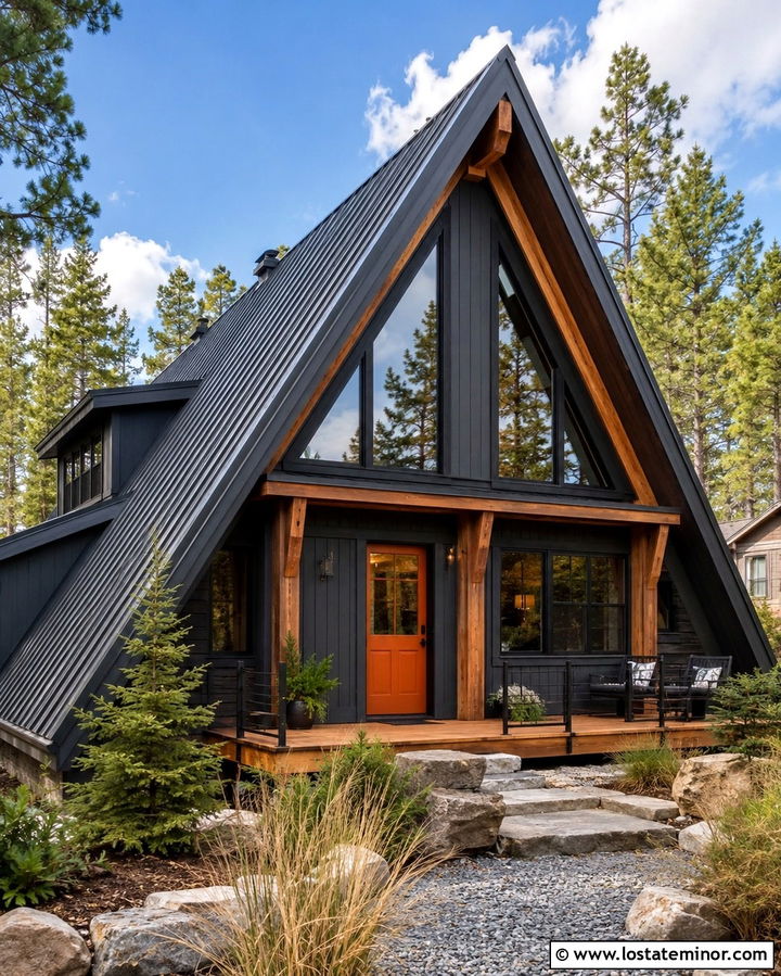 Slate Grey A Frame With Orange Dutch Door - 30 Slate Grey House Design With Dutch Door Ideas