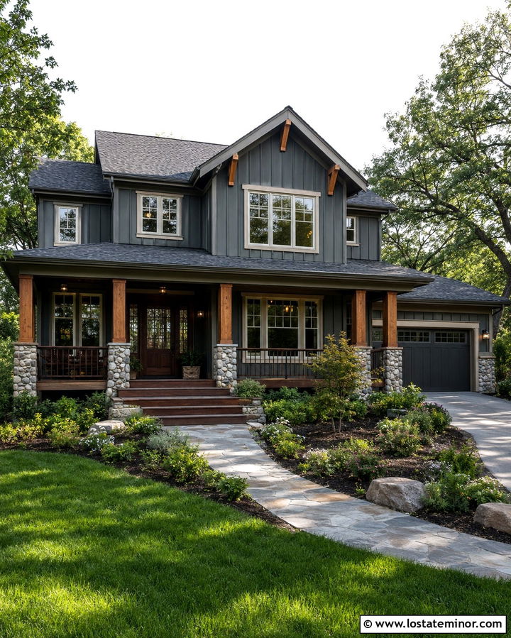 Slate Grey Board And Batten Craftsman House - 30 Slate Grey House Design With Board and Batten Ideas