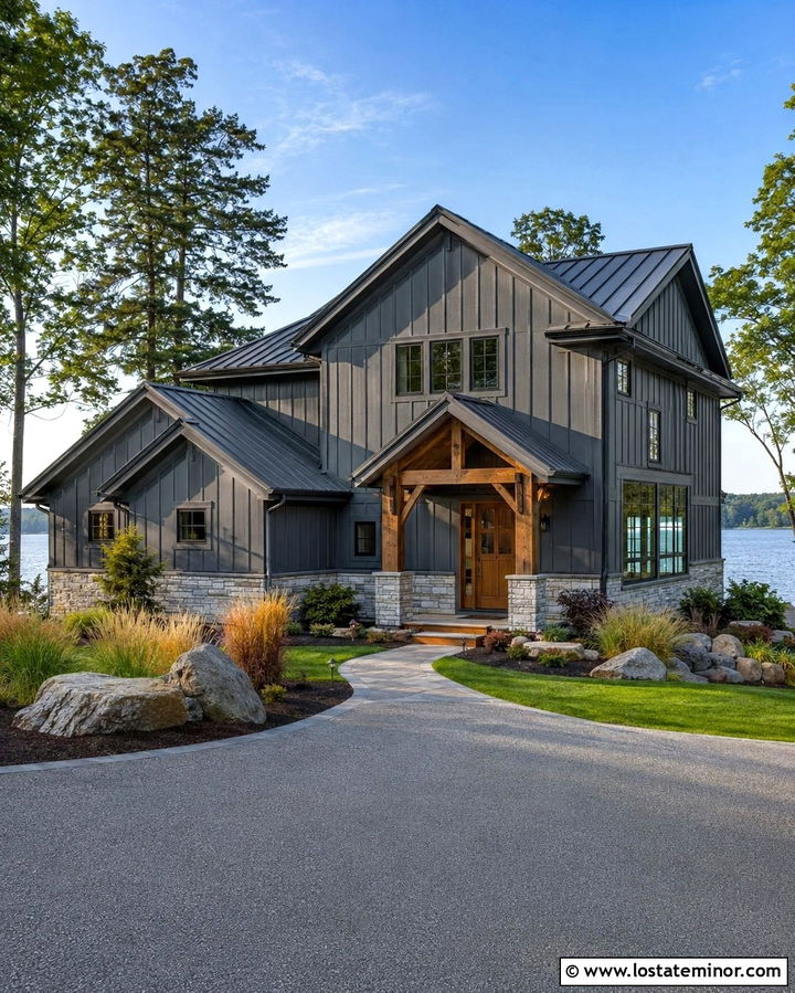 Slate Grey Board And Batten Lake House - 30 Slate Grey House Design With Board and Batten Ideas