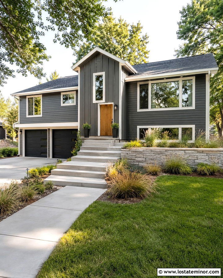 Slate Grey Board And Batten Split Level - 30 Slate Grey House Design With Board and Batten Ideas