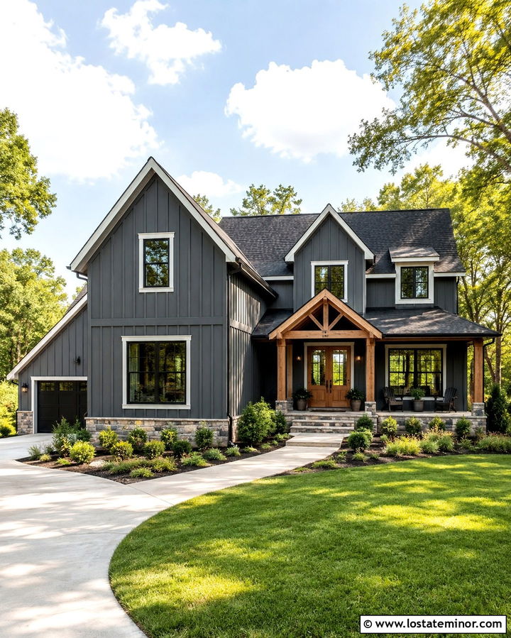Slate Grey Board And Batten With Black Roof - 30 Slate Grey House Design With Board and Batten Ideas