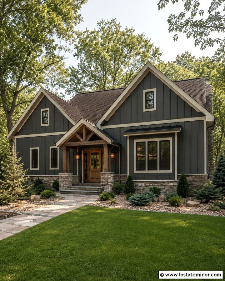 Slate Grey Board And Batten With Brown Roof - 30 Slate Grey House Design With Board and Batten Ideas