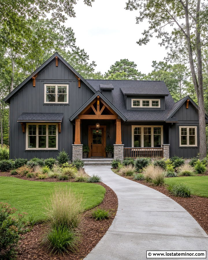 Slate Grey Board And Batten With Cedar Accents - 30 Slate Grey House Design With Board and Batten Ideas