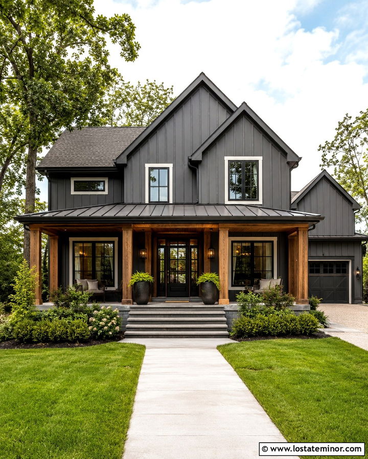Slate Grey Board And Batten With Covered Porch - 30 Slate Grey House Design With Board and Batten Ideas