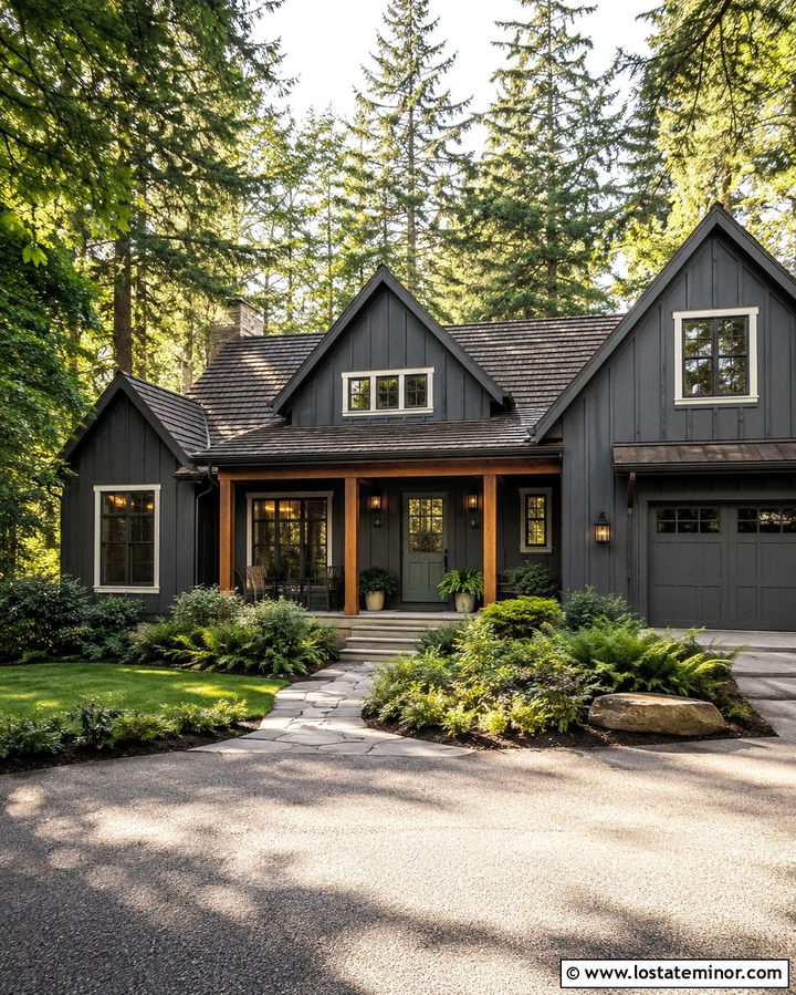 Slate Grey Board And Batten With Green Front Door - 30 Slate Grey House Design With Board and Batten Ideas