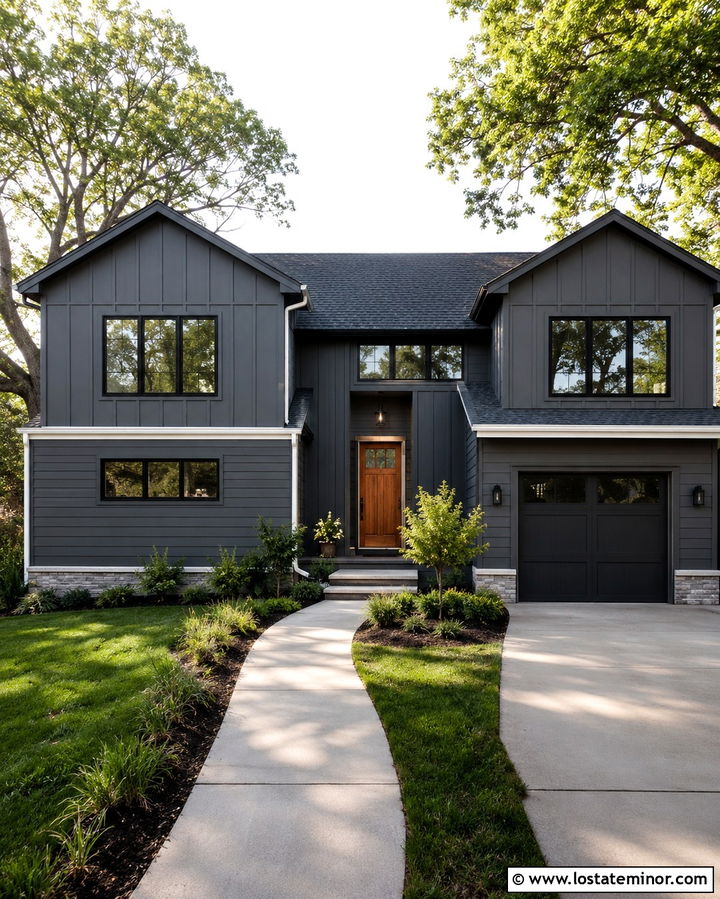 Slate Grey Board And Batten With Mixed Siding - 30 Slate Grey House Design With Board and Batten Ideas