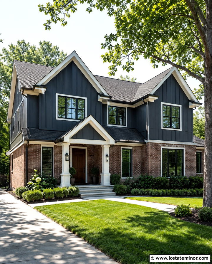 Slate Grey Board And Batten With Red Brick - 30 Slate Grey House Design With Board and Batten Ideas
