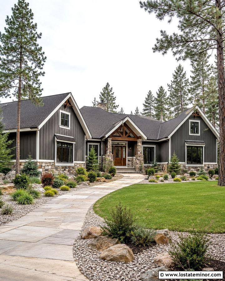 Slate Grey Board And Batten With Stone - 30 Slate Grey House Design With Board and Batten Ideas