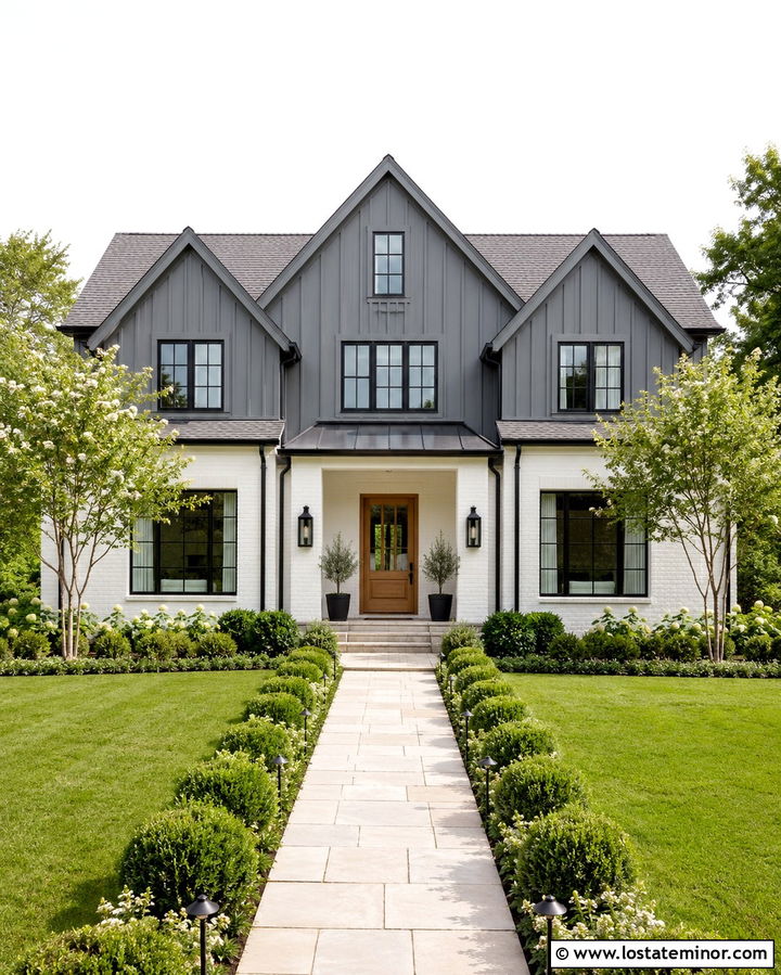 Slate Grey Board And Batten With White Brick - 30 Slate Grey House Design With Board and Batten Ideas