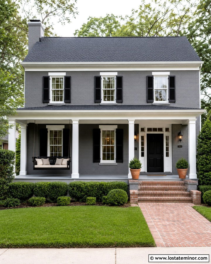 Slate Grey Brick House With Black Swing - 30 Slate Grey House Design With Swing Ideas