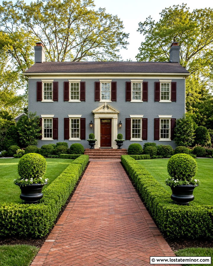 Slate Grey Brick House With Burgundy Shutters - 30 Slate Grey House Design With Shutters Ideas