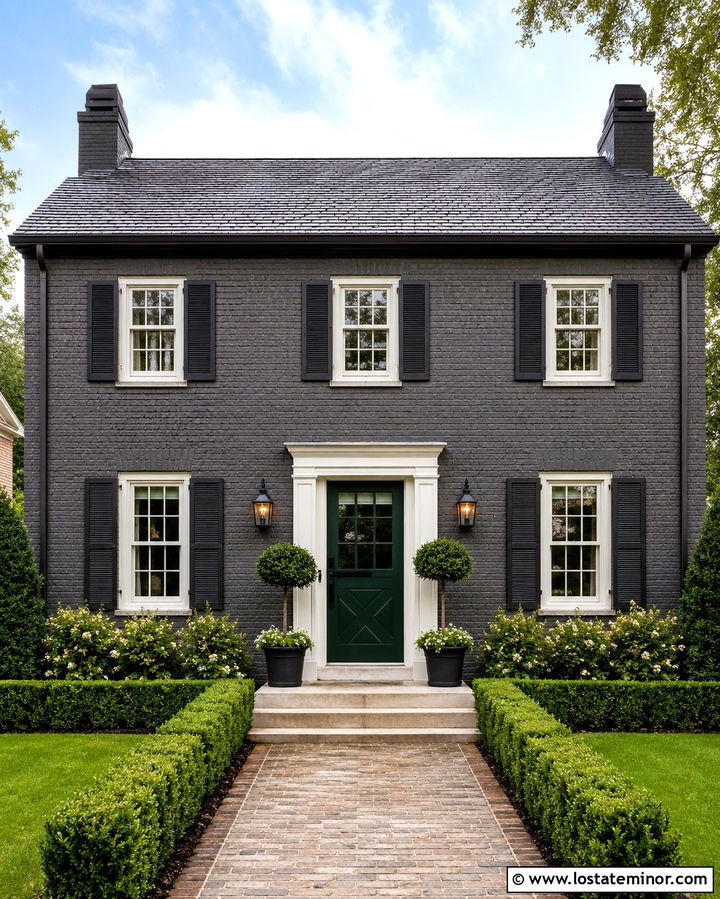 Slate Grey Brick House With Green Dutch Door - 30 Slate Grey House Design With Dutch Door Ideas