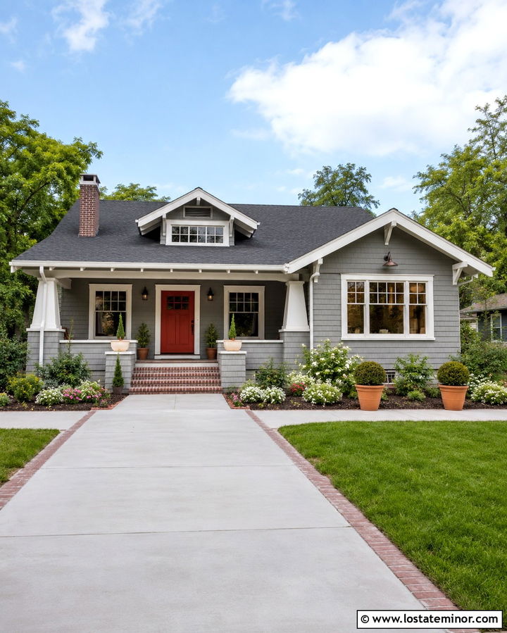 Slate Grey Bungalow With Brick Edged Driveway - 30 Slate Grey House Design With Driveway Ideas