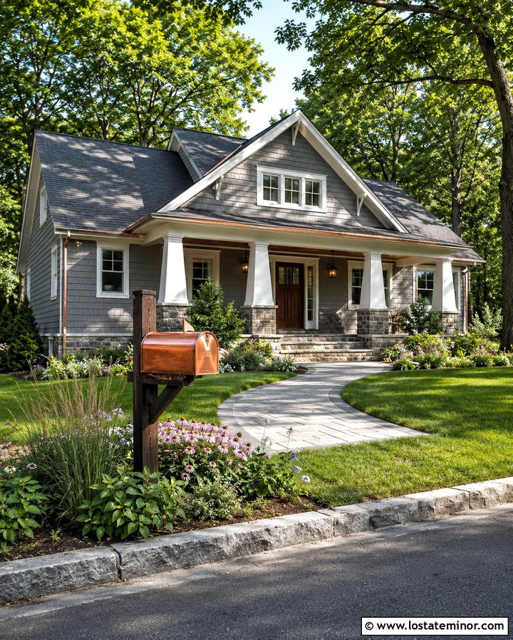 Slate Grey Bungalow With Copper Mailbox - 30 Slate Grey House Design With Mailbox Ideas
