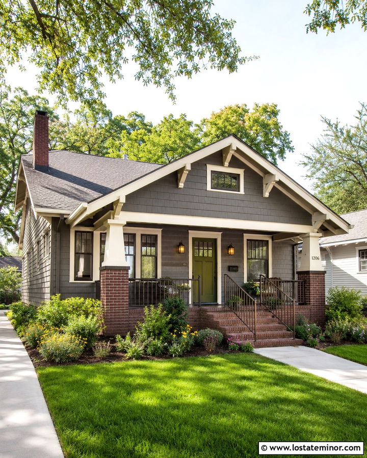 Slate Grey Bungalow With Dark Brown Brick - 30 Slate Grey House Design With Brick Accents Ideas