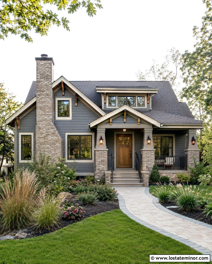 Slate Grey Bungalow With Front Chimney - 30 Slate Grey House Design With Chimney Ideas