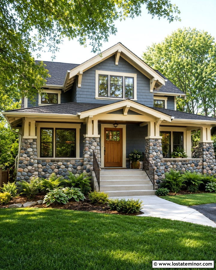 Slate Grey Bungalow With River Rock Wainscoting - 30 Slate Grey House Design With Wainscoting Ideas