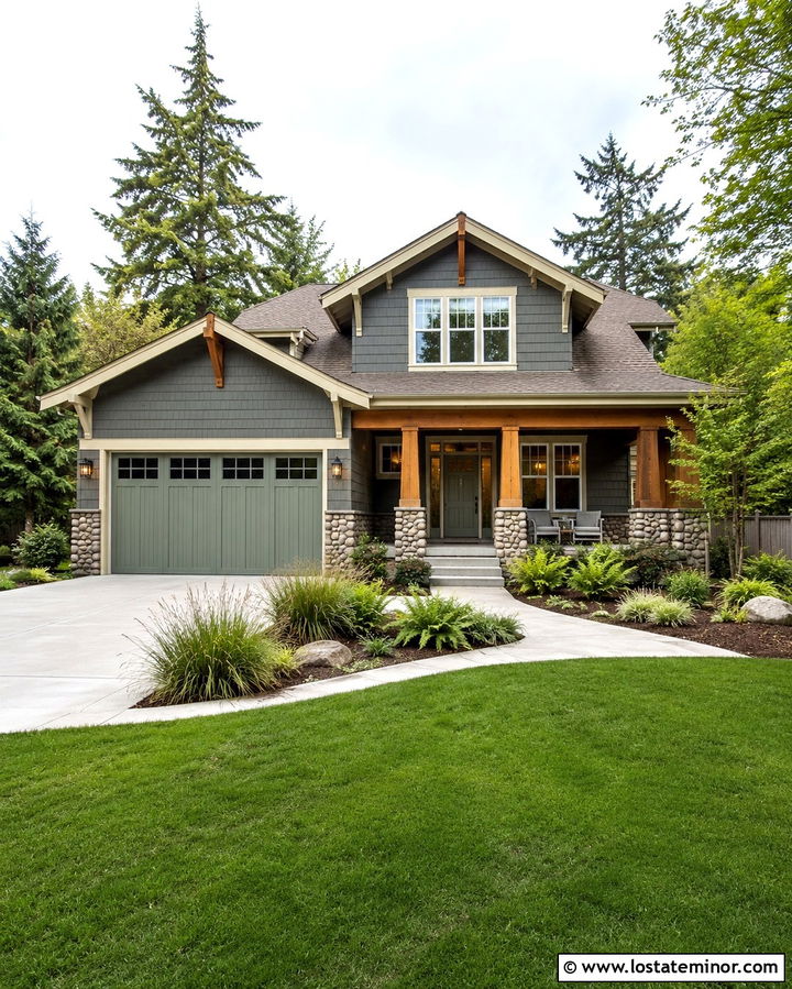 Slate Grey Bungalow With Sage Garage Door - 30 Slate Grey House Design With Garage Door Ideas