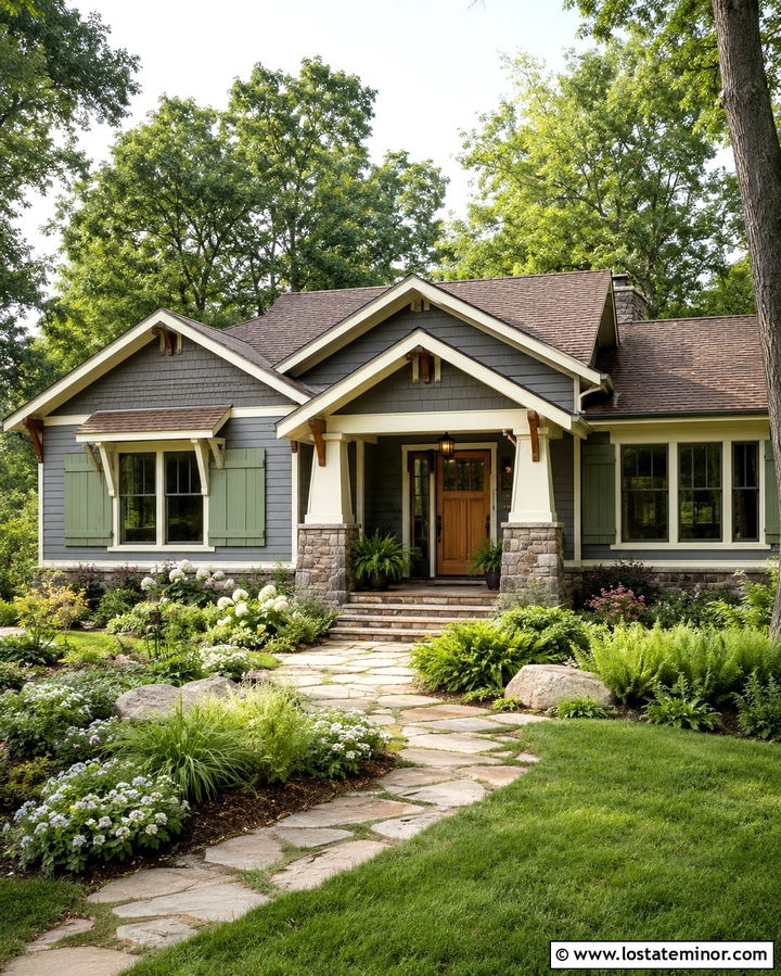 Slate Grey Bungalow With Sage Green Shutters - 30 Slate Grey House Design With Shutters Ideas