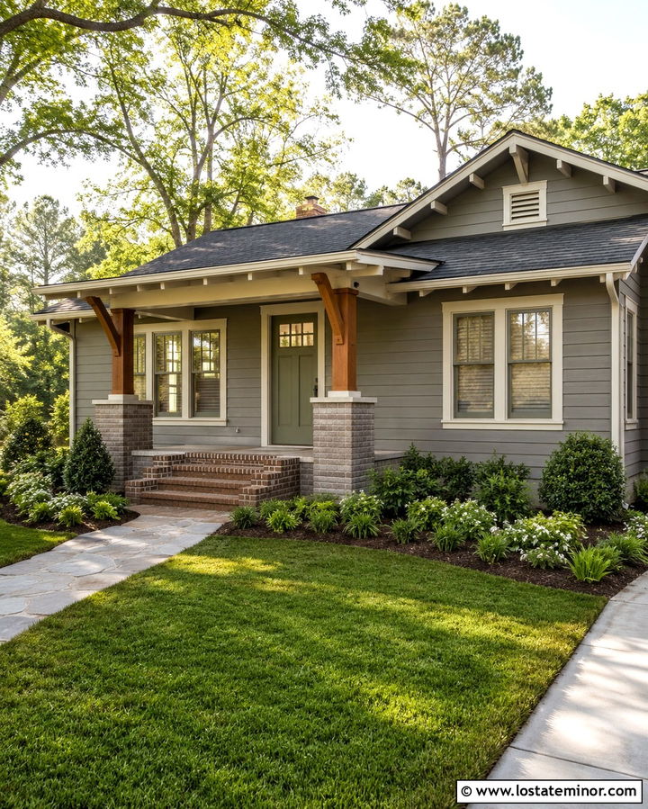 Slate Grey Bungalow With Shed Roof Portico - 30 Slate Grey House Design With Portico Ideas