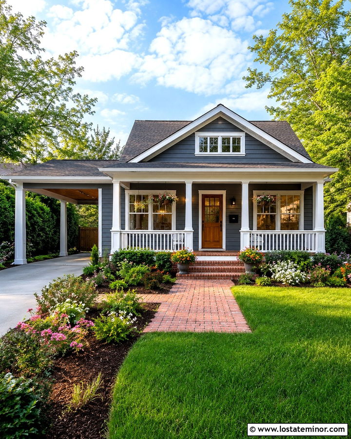 Slate Grey Bungalow With Side Carport - 30 Slate Grey House Design With Carport Ideas