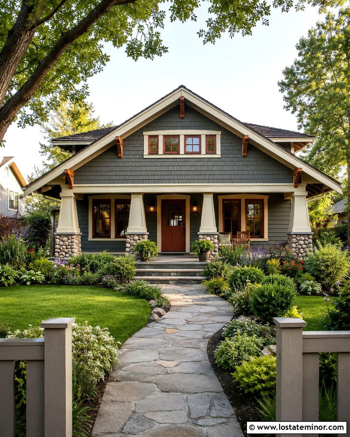 Slate Grey Bungalow With Wide Gables - 30 Slate Grey House Design With Gables Ideas