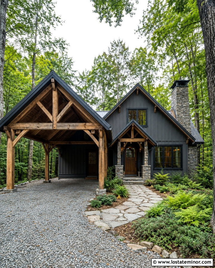Slate Grey Cabin With Rustic Carport - 30 Slate Grey House Design With Carport Ideas