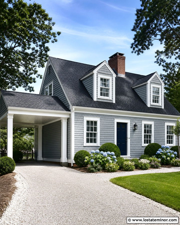 Slate Grey Cape Cod House With Carport - 30 Slate Grey House Design With Carport Ideas