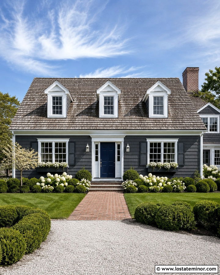 Slate Grey Cape Cod House With Navy Front Door - 30 Slate Grey House Design With Front Door Ideas