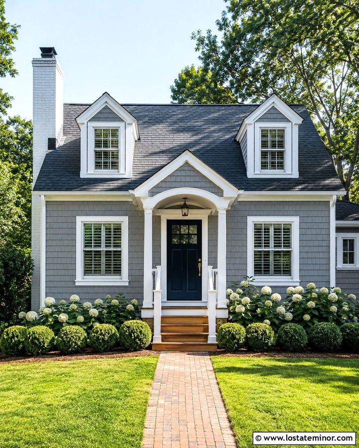 Slate Grey Cape Cod House With White Chimney - 30 Slate Grey House Design With Chimney Ideas