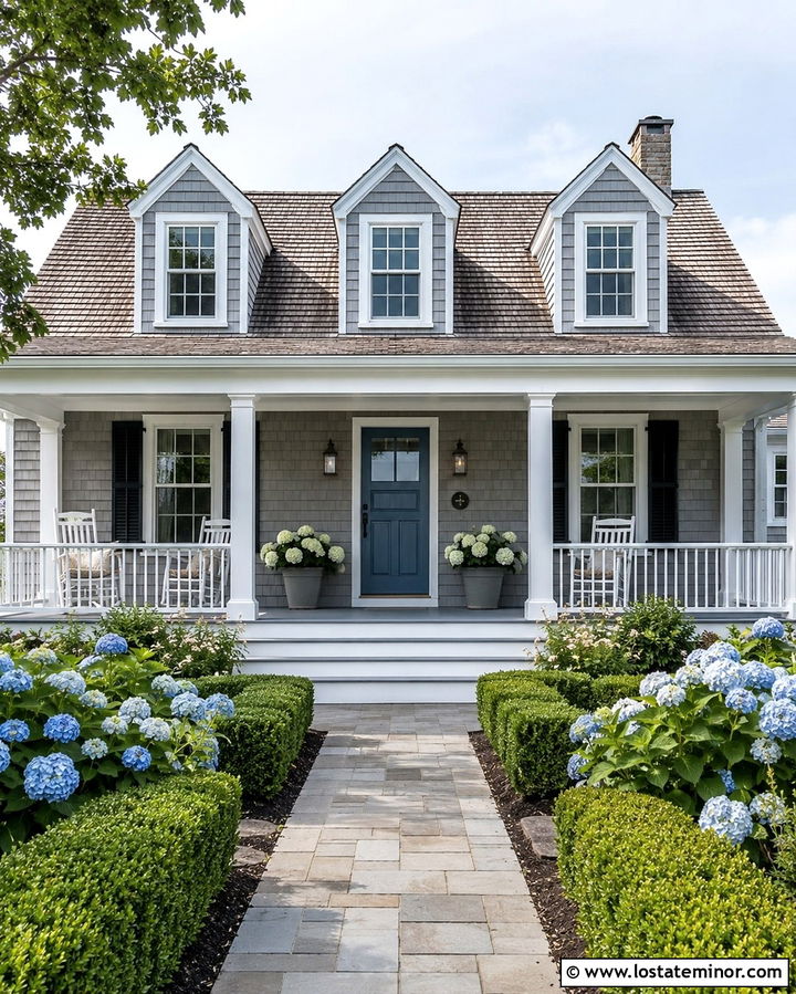 Slate Grey Cape Cod With Blue Front Porch - 30 Slate Grey House Design With Front Porch Ideas