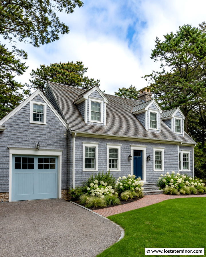 Slate Grey Cape Cod With Blue Grey Garage Door - 30 Slate Grey House Design With Garage Door Ideas