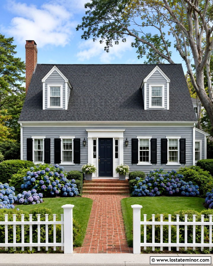 Slate Grey Cape Cod With Brick Chimney - 30 Slate Grey House Design With Brick Accents Ideas