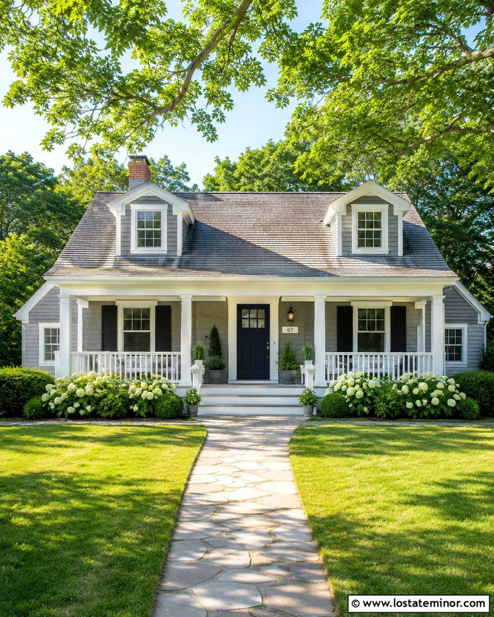 Slate Grey Cape Cod With White Composite Railings - 30 Slate Grey House Design With Railings Ideas