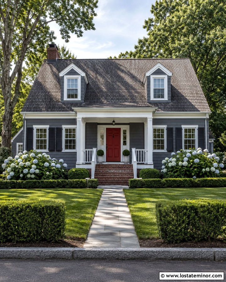 Slate Grey Cape Cod With White Porch Columns - 30 Slate Grey House Design With Porch Columns Ideas