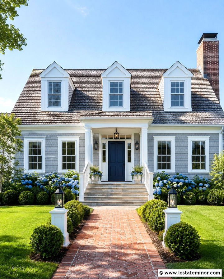 Slate Grey Cape Cod With White Steps - 30 Slate Grey House Design With Steps Ideas
