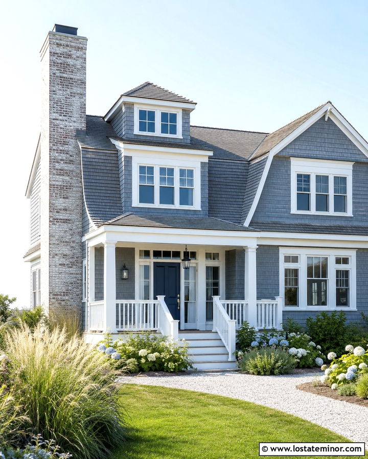 Slate Grey Coastal House With Brick Chimney - 30 Slate Grey House Design With Chimney Ideas