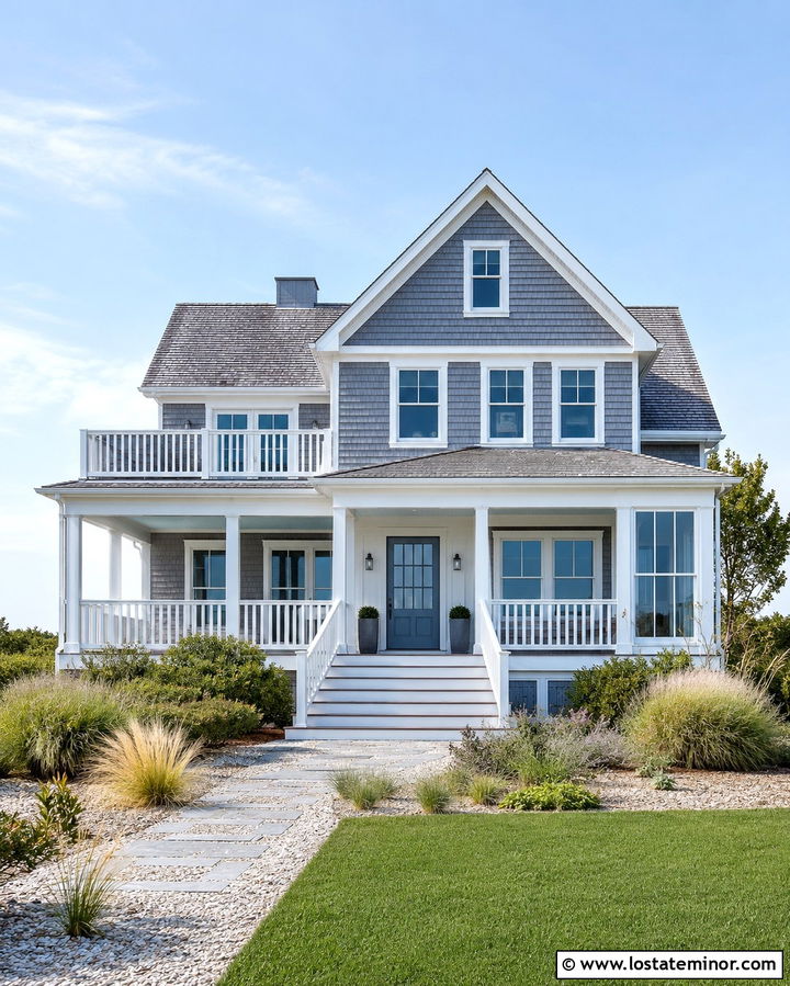 Slate Grey Coastal House With Composite Steps - 30 Slate Grey House Design With Steps Ideas