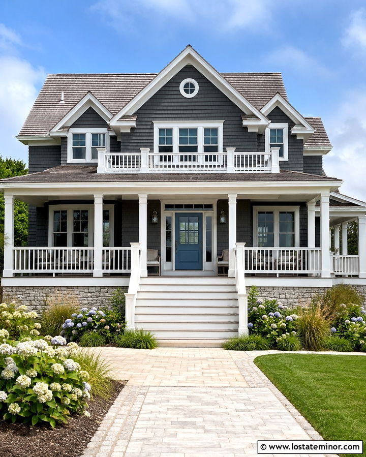 Slate Grey Coastal House With Dusty Blue Front Door - 30 Slate Grey House Design With Front Door Ideas