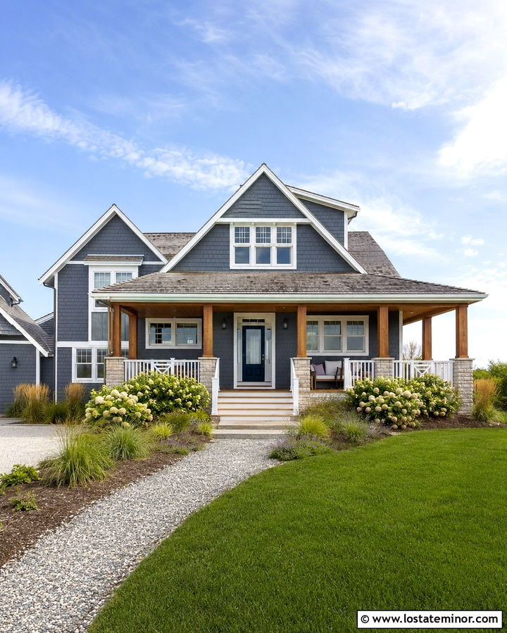 Slate Grey Coastal House With Navy Storm Door - 30 Slate Grey House Design With Storm Door Ideas