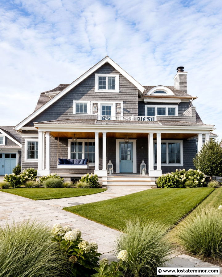 Slate Grey Coastal House With White Rope Swing - 30 Slate Grey House Design With Swing Ideas