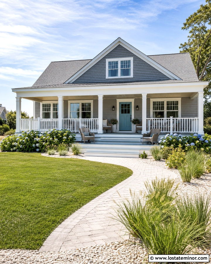 Slate Grey Coastal House With Wide Front Porch - 30 Slate Grey House Design With Front Porch Ideas