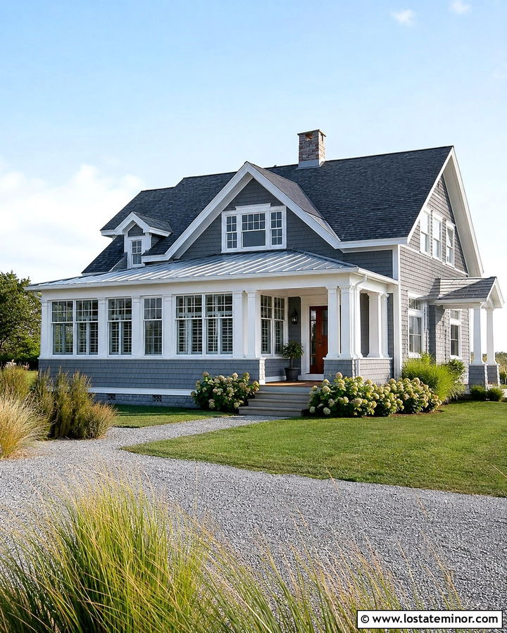 Slate Grey Coastal House With Wraparound Sunroom - 30 Slate Grey House Design With Sunroom Ideas