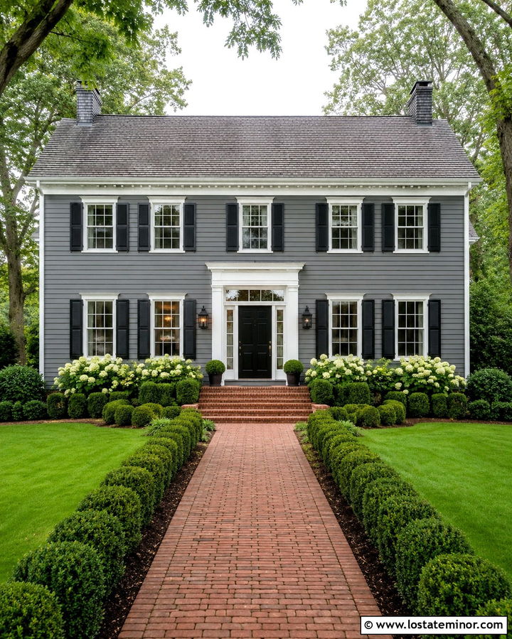 Slate Grey Colonial House With Black Shutters - 30 Slate Grey House Design With Shutters Ideas