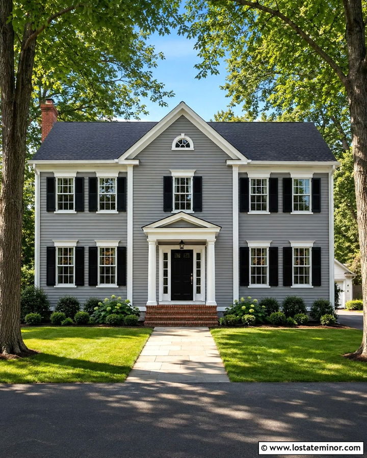 Slate Grey Colonial House With Front Gables - 30 Slate Grey House Design With Gables Ideas