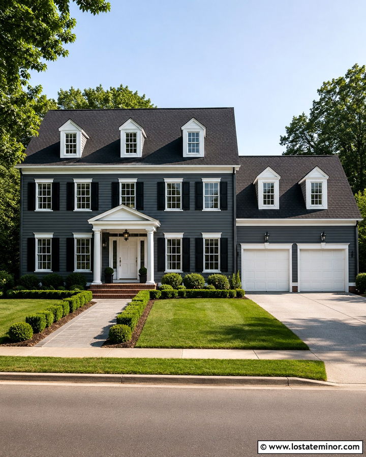 Slate Grey Colonial House With White Front Door - 30 Slate Grey House Design With Front Door Ideas